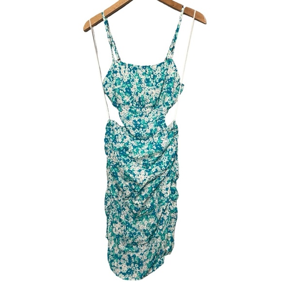 NWOT Sky to Moon Rouched Floral Open Back Mini Dress - Picture 3 of 5